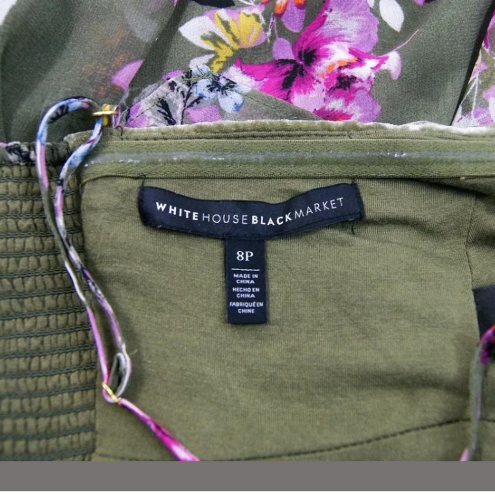 ❌SOLD❌WHBM Olive Floral Velvet Trim Strappy Dress - Picture 7 of 8